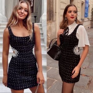 Rare Zara Black Tweed Pearl Out Out Mini Dress - Blogger Fave